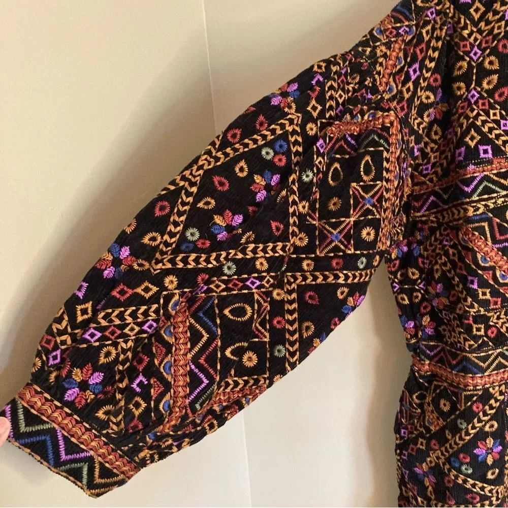 NEW RARE FARM Rio Embroidered Long Sleeve Jumpsuit Corduroy Floral Black $495 XL - Picture 11 of 16